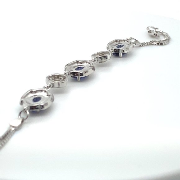 Blue Sapphire 3.30ct Platinum Finish Solid 925 Sterling Silver Bracelet - Picture 4 of 5